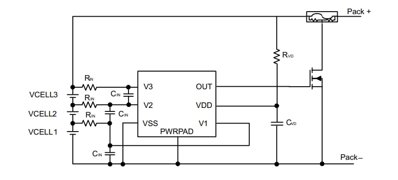 Schaltplan - Texas Instruments BQ2945xy Überspannungsschutzbauteile 